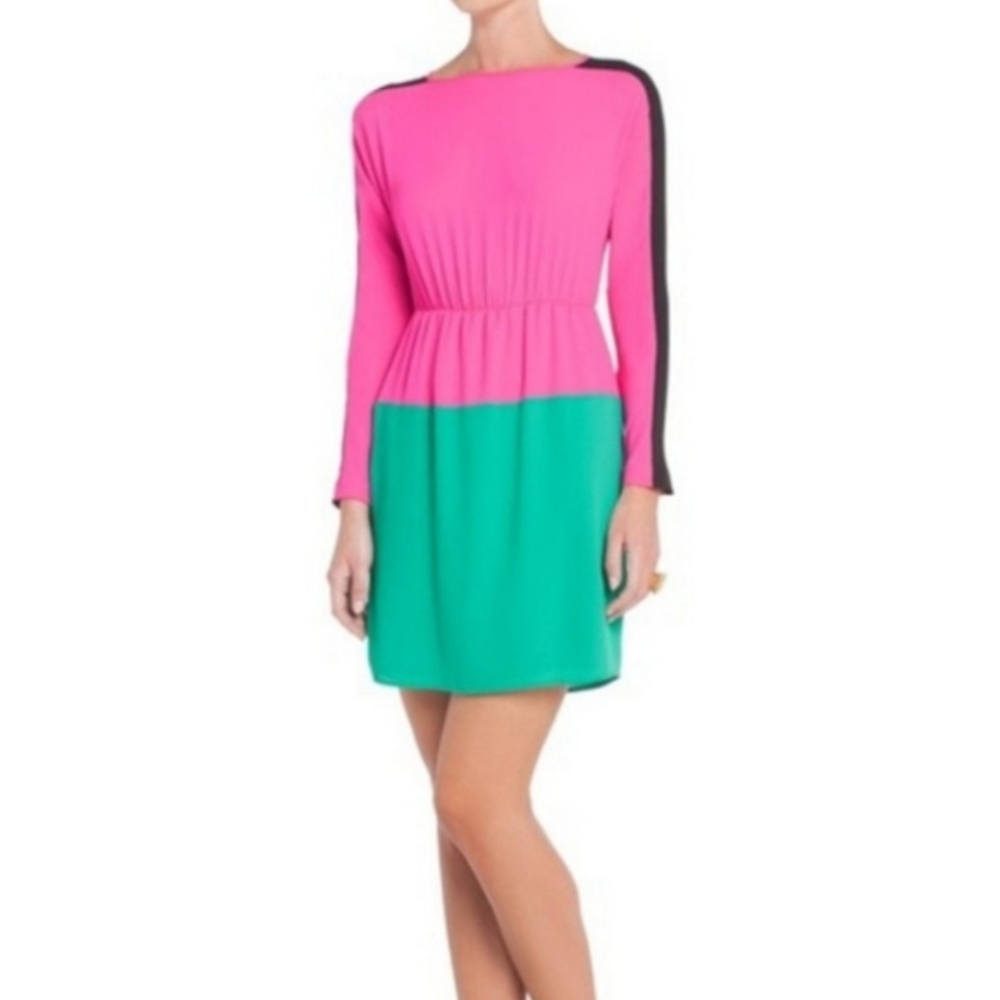 BCBGMAXAZRIA MARCEL NEON PINK COLOR-BLOCK DRESS